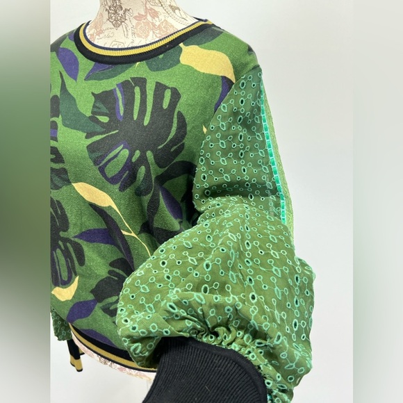 BLANK LONDON for ANTHROPOLOGIE Green and black Monstera knit sweater size S - Picture 3 of 16